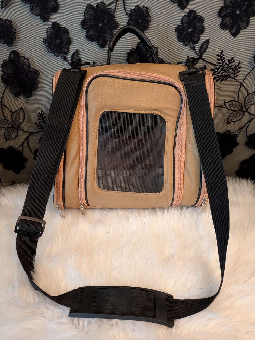 🐾 Beige Leather Pet Carrier for Small Dog or Cat